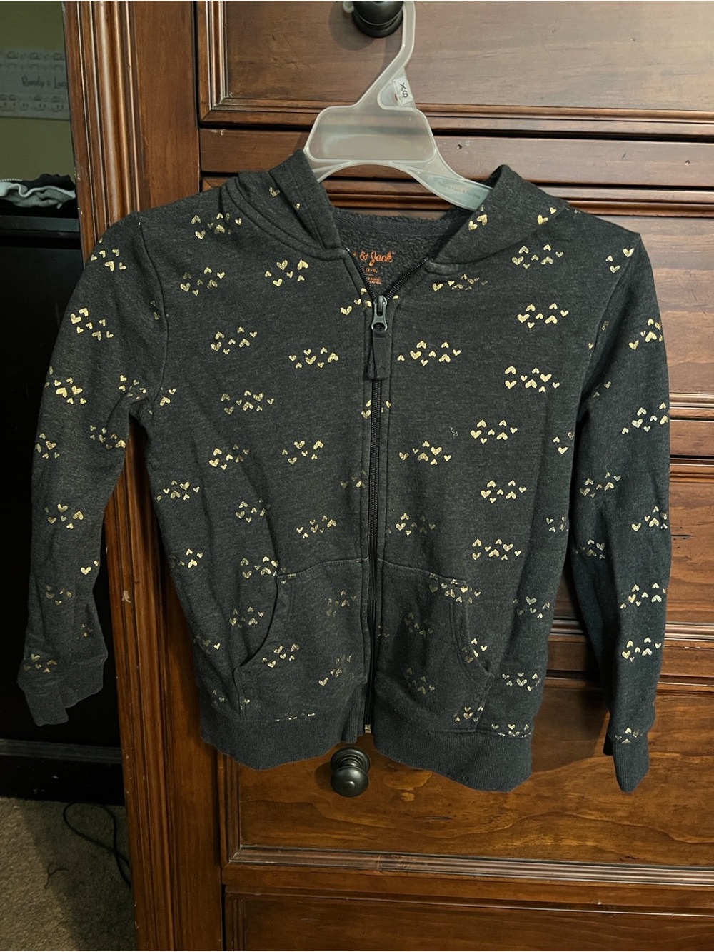 Cat & Jack Charcoal Zip Hoodie with Gold Heart Print
